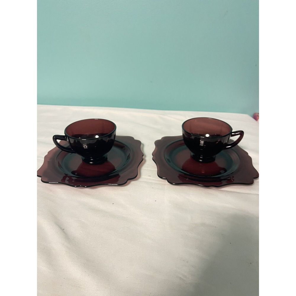 Fostoria VINTAGE‎ AMETHYST/purple Set Of 2 Cups & Saucers